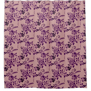 Plum Rosebud Stencil Floral Art Shower Curtain