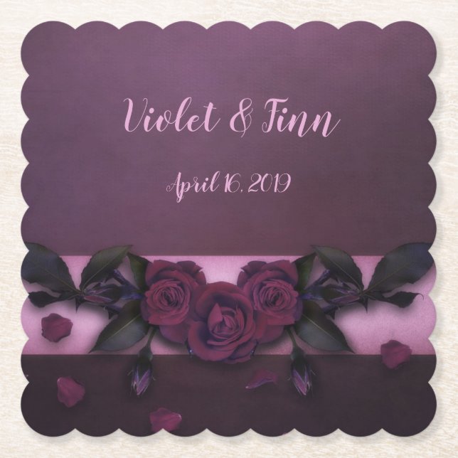 Plum Roses Paper Coaster (Front)