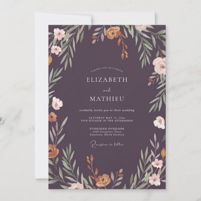 Plum Rust Foliage Eucalyptus Wedding Invitation (Front)
