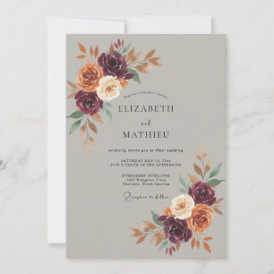 Plum Rustic Autumnal Wedding Invitation