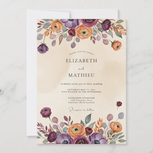 Plum Rustic Bohemian Wedding Invitation (Front)