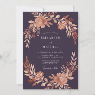 Plum Rustic Floral Embrace Wedding Invitation