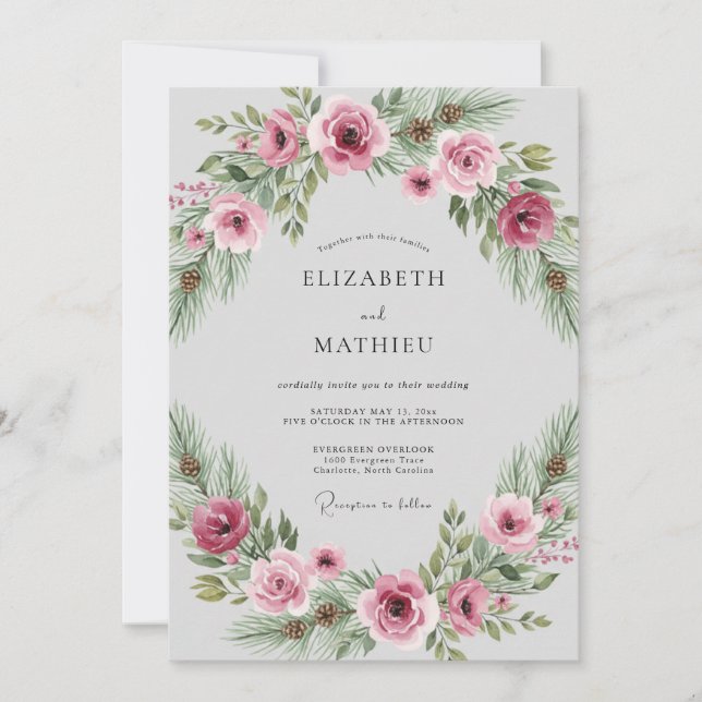 Plum Rustic Winter Wedding Invitation (Front)