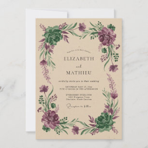 Plum Sage Botanical Rustic Wedding Invitation