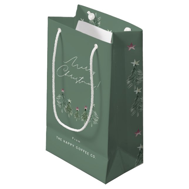 Plum & Sage Festive Trees Corporate Gifting Small Gift Bag (Front Angled)