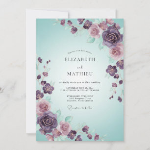 Plum Seafoam Rose Wedding Invitation