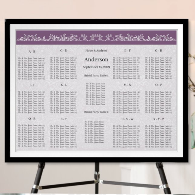 Plum Seating Chart Table Number-Alphabetical Order (Creator Uploaded)