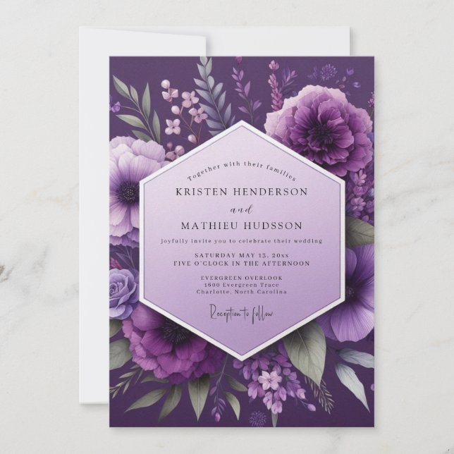Plum Shadow Bloom Wedding Invitation (Front)