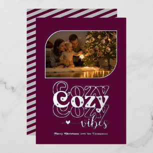 Plum & Silver Cozy Vibes Retro Christmas Photo