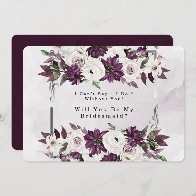 Plum Silver Geometric Will You Be My Bridesmaid Invitation (Front/Back)