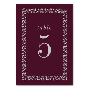 Plum Silver Glitter Wedding  Table Number