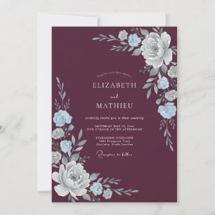 Plum Silver Petal Wedding Invitation