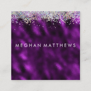 Plum Silver Sparkle Beauty Stylist Makeup Artist Square Business Card