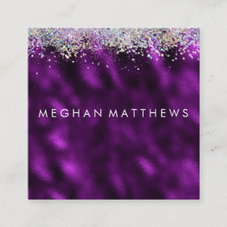 Plum Silver Sparkle Beauty Stylist Makeup Artist Square Business Card