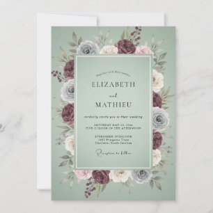 Plum Silver Wreath Wedding Invitation