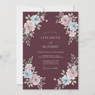 Plum Slate Painted Foliage Wedding Invitation