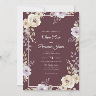 Plum Soft Cream Petal Wedding Invitation