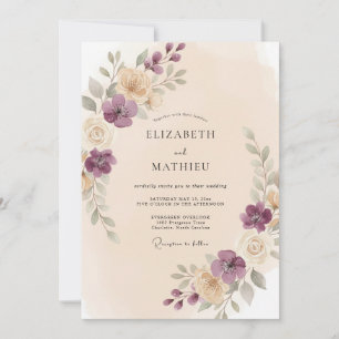 Plum Soft Floral Romance Wedding Invitation