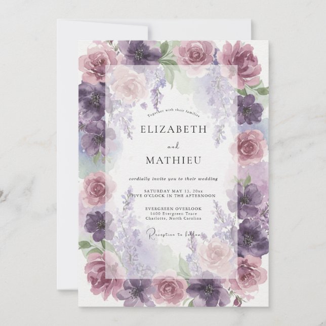 Plum Soft Mauve Peony Wedding Invitation (Front)