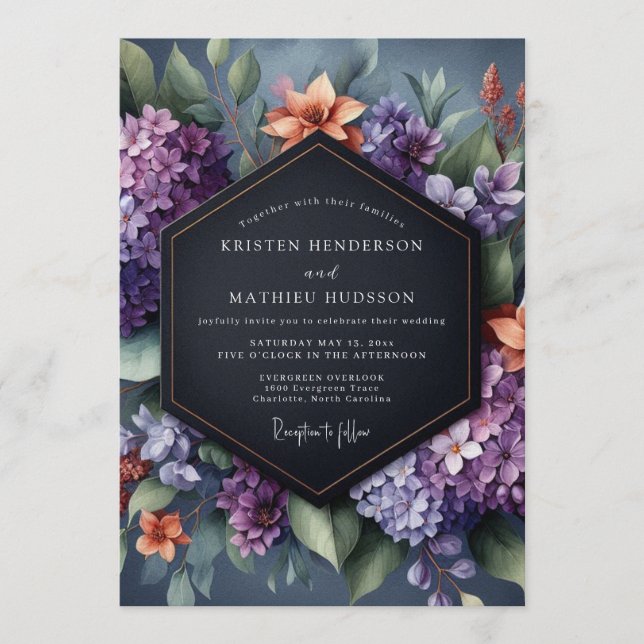 Plum Sophisticated Botanical Wedding Invitation (Front)