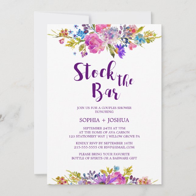 Plum Stock the Bar Couples Shower Invitation (Front)