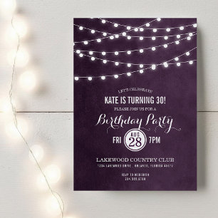 Plum String Lights Birthday Party Invitation