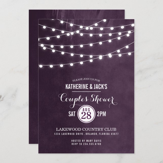 Plum String Lights Couples Shower Invitation (Front/Back)