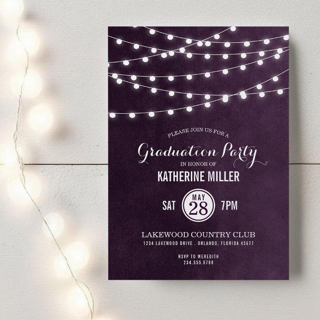 Plum String Lights Graduation Party Invitation (Creator Uploaded)