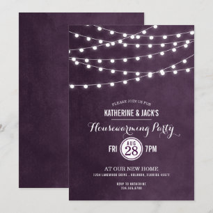 Plum String Lights Housewarming Party Invitation