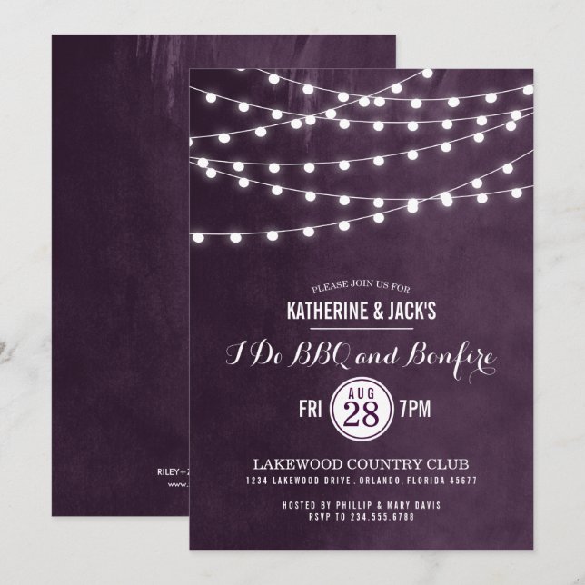 Plum String Lights I Do BBQ Invitation (Front/Back)