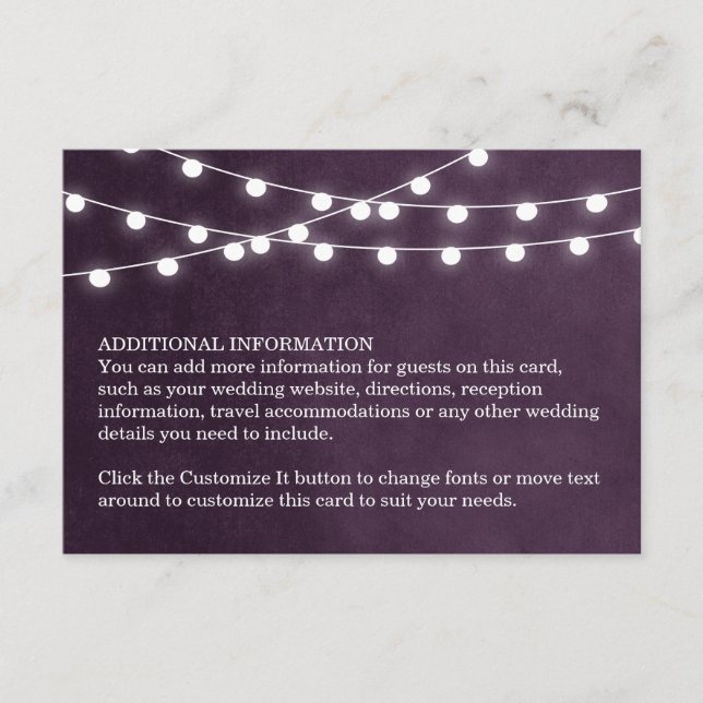 Plum String Lights Wedding Insert Card (Front)