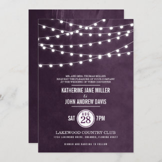 Plum String Lights Wedding Invitation