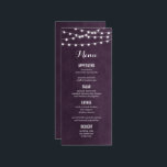 Plum String Lights Wedding Menu Card<br><div class="desc">Chic modern summer wedding menu card design with simple elegant glowing string lights hanging across the top and a classy mix of modern and calligraphy script fonts on a printed faux watercolor texture background. A simple and stylish preppy design, perfect for summer! Click the CUSTOMIZE IT button to customise fonts,...</div>