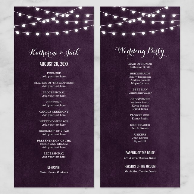 Plum String Lights Wedding Program Programme (Creator Uploaded)