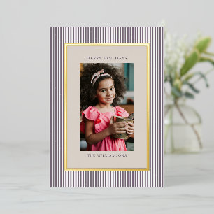 Plum Stripes Christmas Family Photo Elegant Gold