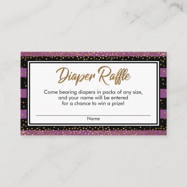 Plum Stripes & Confetti Diaper Raffle Ticket Cards (Front)