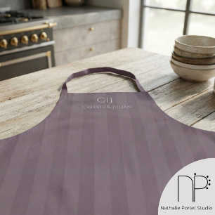 Plum Stripes Monogram Wedding Apron
