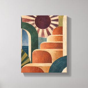 Plum Sunburst and Rounded Terracotta Steps Canvas Print