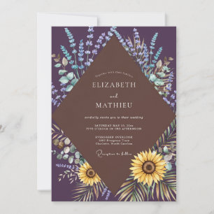 Plum Sunflower Lavender Eucalyptus Wedding Invitation
