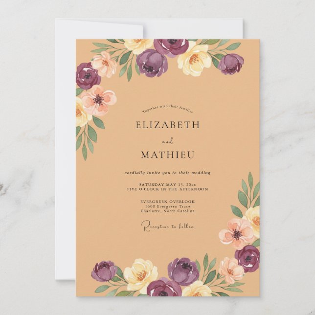 Plum Tan Ranunculus Eucalyptus Wedding Invitation (Front)