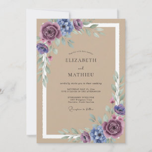 Plum Taupe Leafy Wedding Invitation