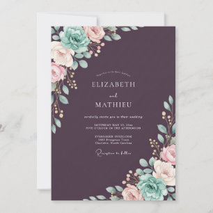 Plum Teal Painted Wedding Invitation