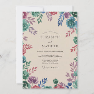 Plum Teal Wildflower Wedding Invitation