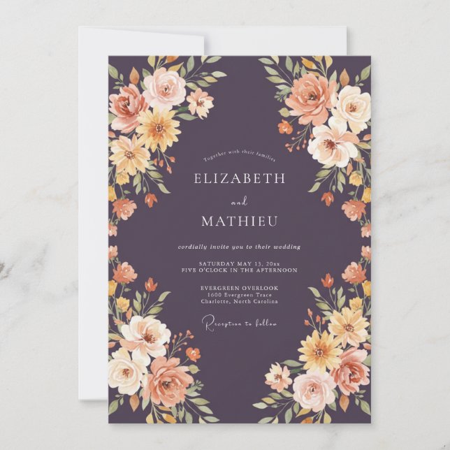 Plum Terracotta Foliage Eucalyptus Wedding Invitation (Front)