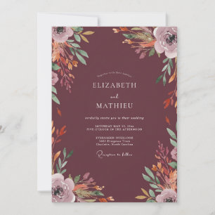 Plum Terracotta Leaf Wedding Invitation