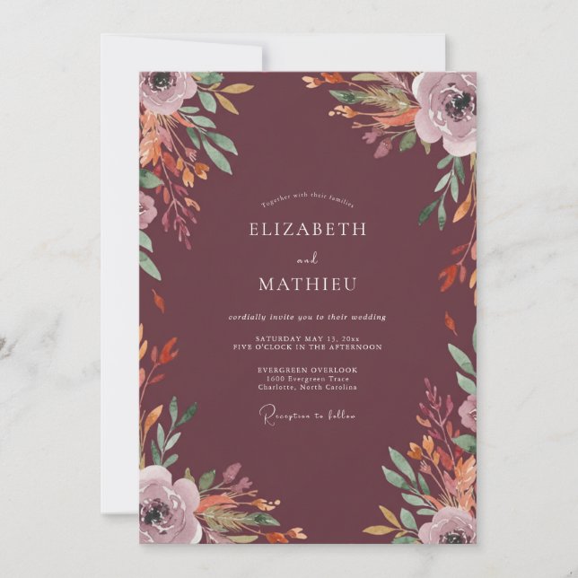 Plum Terracotta Leaf Wedding Invitation (Front)