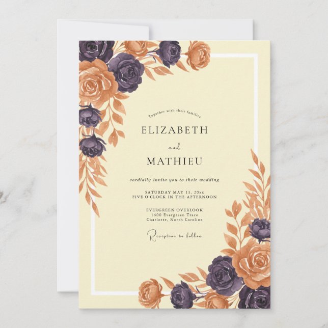 Plum Terracotta Leafy Wedding Invitation (Front)