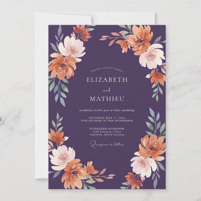 Plum Terracotta Painted Wedding Invitation (Front)