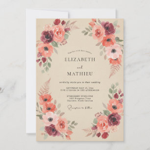 Plum Terracotta Peony Wedding Invitation