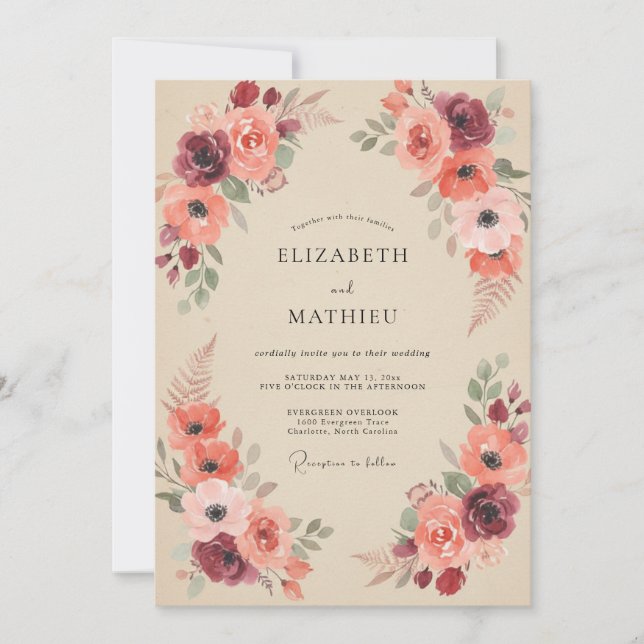 Plum Terracotta Peony Wedding Invitation (Front)